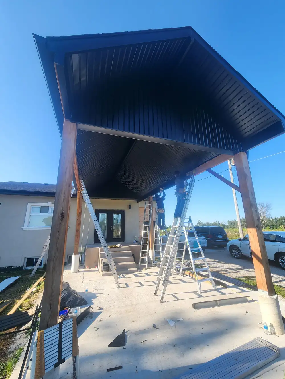 Roof replacement completed on a suburban house