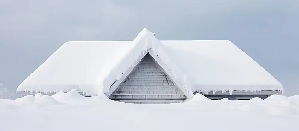 Snow being cleared from a residential roof
